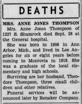 Death of Mrs. Anne Jones Thompson